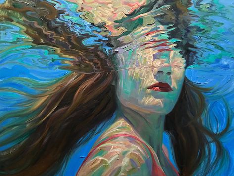 Californian Artist Isabel Emrich Paints Dazzling Depictions Of Women Submerged Underwater Isabel Emrich, Underwater Painting, Reflection Art, Lady Justice, Underwater Art, Colorful Oil Painting, Water Art, Oil Painting Portrait, Gcse Art