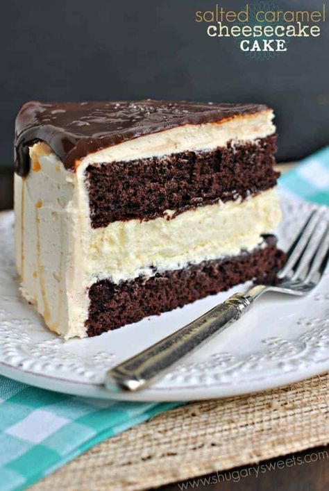 Caramel Chocolate Cheesecake, Chocolate Cheesecake Cake, Chocolate Layered Cake, Cheesecake Cake Recipes, Salted Caramel Cheesecake, Shugary Sweets, Caramel Cheesecake, Cheesecake Cake, Tasty Chocolate Cake