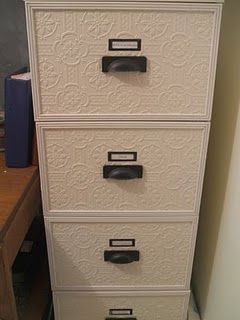 How To: make  ugly file cabinets chic! ADD wall paper, wood framing, and paint...voila!! no more hiding that ol' metal eye sore Cabinet Makeover, Diy Interior, File Cabinet, Redo Furniture, Diy Projects To Try, Furniture Makeover, Filing Cabinet, Craft Room, Fabric Wallpaper