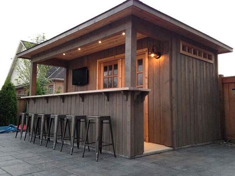 Outdoor Bar With Storage, Lake Storage Shed, Pool Shed With Bar And Storage, Storage Shed Bar Ideas, Pool Cabana Bar, Man Shed Ideas, Backyard Pool Cabana, Pool Bar Ideas, Backyard Bar Shed