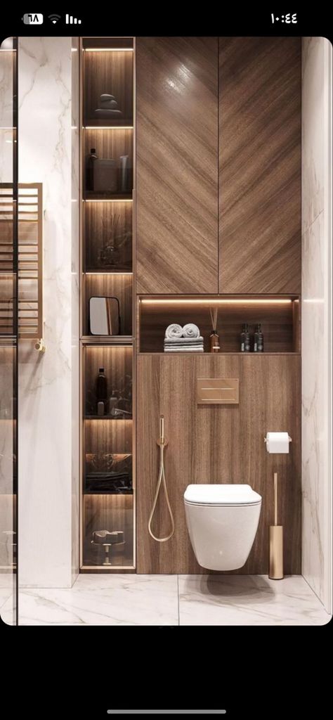 Recessed Shelves Bathroom, Contemporary Guest Bathroom, Recessed Wall Niche Ideas, Small Contemporary Bathroom, Wall Niche Ideas, Recessed Wall Niche, Bathroom Niche, Recessed Shelves, Wall Storage Shelves