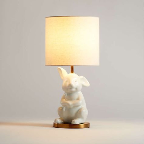 White Crackled Ceramic Woodland Bunny Kids Table Lamp | Crate & Kids Country Girl Rooms, Bunny Nursery Theme, Big Kid Bedroom, Lamb Nursery, Bunny Lamp, Kids Table Lamp, Kid Bedrooms, Bunny Theme, Woodland Bunny