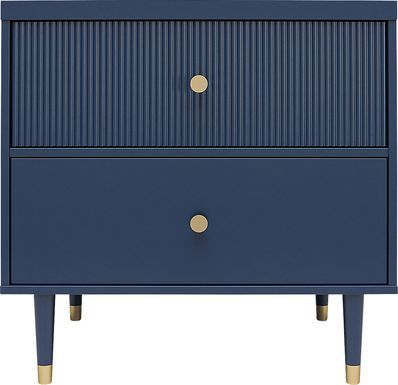 Nightstand Navy, Navy Nightstand, Navy Dresser, Blue Bedside Tables, Blue Nightstands, Industrial Art Deco, Blue Drawers, Navy Blue Bedrooms, Painted Night Stands