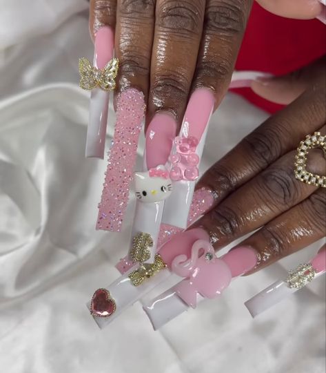 Long Square Nails, Long Acrylic Nail Designs, Cute Acrylic Nail Designs, Exotic Nails, Long Square Acrylic Nails, Bling Acrylic Nails, Acrylic Nails Coffin Short, Colorful Nail Designs, Pink Acrylic Nails