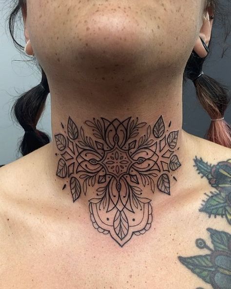 Small Throat Tattoos Women, Throat Tattoos Women Simple, Under Chin Tattoos Women, Lotus Blossom Tattoos, Lotus Hand Tattoo, Purple Lotus Tattoo, Trending Tattoo Designs, Chest Neck Tattoo, Simple Lotus Flower Tattoo