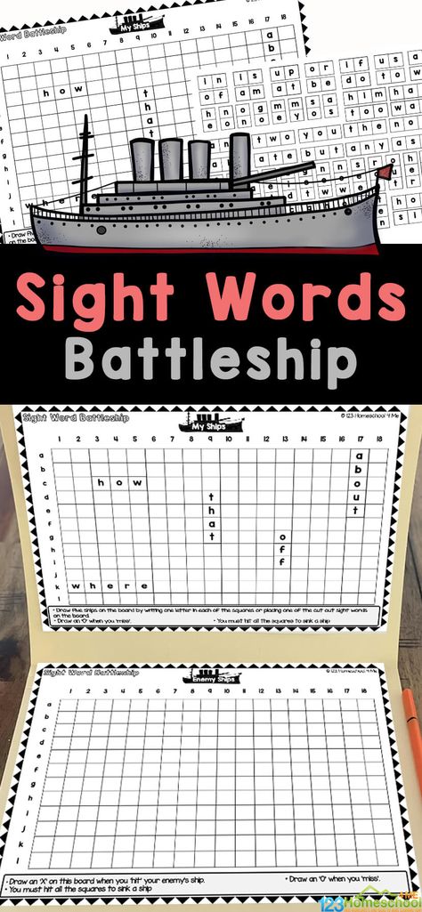 FREE Printable Sight Words Battleship Game Literacy Games For 2nd Grade, Sight Word Activities Middle School, Word Games For 1st Grade, 1st Grade Sight Word Activities, Literacy Games 1st Grade, Spelling Activities For 2nd Grade, Sight Word Activities First Grade, Spelling Games For 1st Grade, Heart Word Games