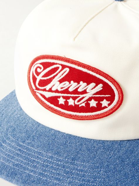 EXCLUSIVE AT MR PORTER. ‘90s Americana keeps Cherry Los Angeles freshly inspired. This ‘Five Star’ baseball cap is made from lightweight cotton-twill and has a canvas brim that mimics the look of worn-in denim. The appliquéd logo offers playful reference to the namesake. 90s Americana, Merch Hat, Trucker Hat Ideas, Cherry Los Angeles, Los Angeles Logo, Lavender And Vanilla, Trendy Hats, Clothing Labels Design, Spring Designs