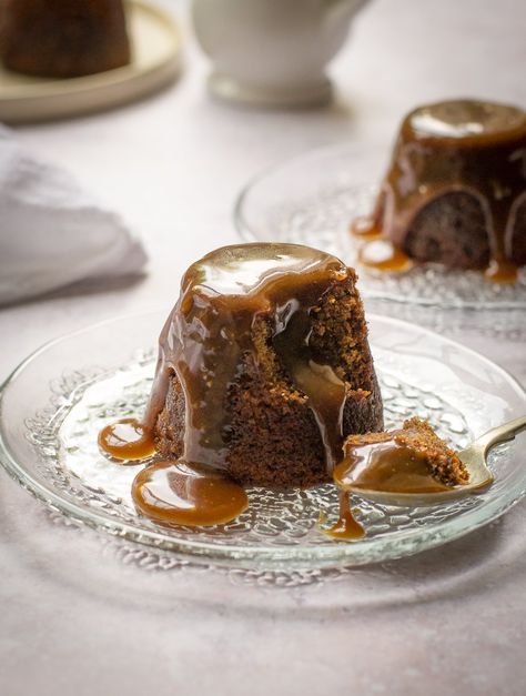 Vegan Sticky Toffee Pudding | The Veg Space Biscoff Sauce, Banoffee Cheesecake, Individual Cheesecakes, Sticky Date, Sticky Date Pudding, Date Pudding, Biscoff Cheesecake, Vegan Baking Recipes, Toffee Sauce