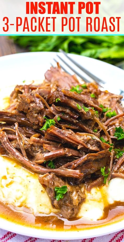 Instant Pot 3-Packet Pot Roast Pot Roast Ranch, Mississippi Beef, Slow Cooker Mississippi Pot Roast, Slow Cooker Shredded Beef, Spicy Southern Kitchen, Easy Pot Roast, Instant Pot Pot Roast, Mississippi Pot, Sirloin Tip Roast