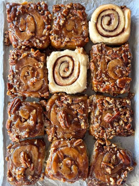 Sourdough Sticky Buns - Foragers of Happiness Sourdough Sticky Buns, Sourdough Gingerbread, Pumpkin Roll Recipe Easy, Gingerbread Biscotti, Recipe Using Sourdough Starter, Pumpkin Rolls Recipe, Sourdough Cinnamon Rolls, Sticky Buns Recipes, Dough Starter