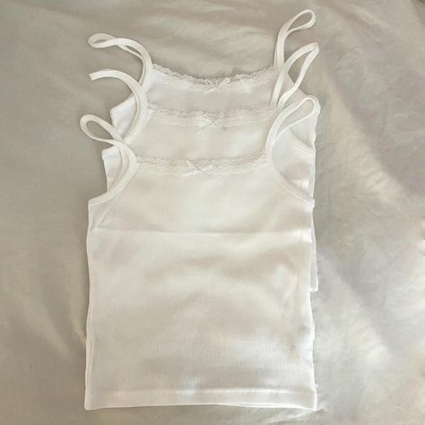 White Bow Tank Top 3-Pack Xs but can fit a S free... - Depop Bow Tank Top, White Y2k Tank Camisole, Fitted Sleeveless Tank Top With Bow, Fitted Coquette Camisole Tank Top, White Bow Tank Top, Vest White, White Bow, White Tank, White Tank Top