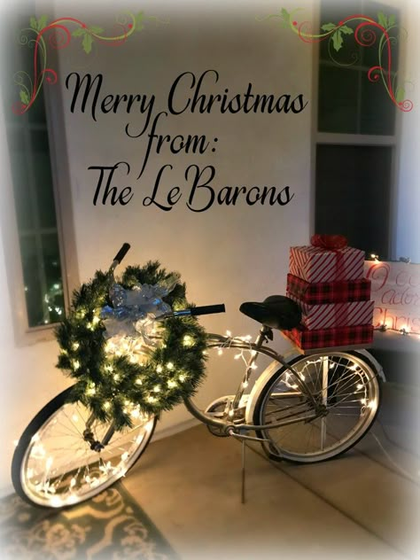 Bike Christmas Decor, Christmas Bike Decorations, Bicycle Christmas Decor, Christmas Bicycle Decor, Christmas Bicycle, Bicycle Decorating Ideas, Christmas Bike, Christmas Garden Ideas, Holiday Porch Decorations