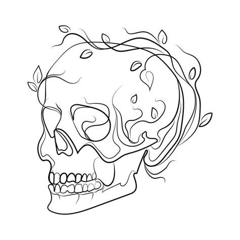 Human Skull Sketch, Plants Line Art, Human Skull Drawing, Skull Drawing Sketches, Skull Sketch, Line Art Drawing, Plant Vector, Skull Illustration, Tattoo Design Book