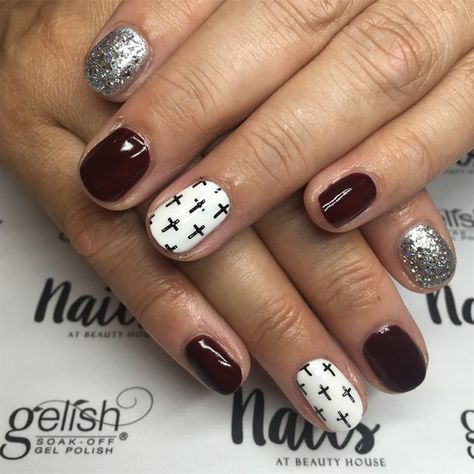 Cross Gel Nails, Christian Nail Art Ideas, Christian Inspired Nails, Christian Nails Acrylic, Religious Nails Designs, Christian Nail Ideas, Easter Cross Nails, Jesus Nails Designs, Nails With Cross Design