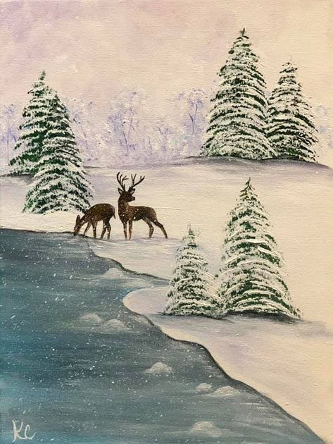 Paintings Of Snow, Winter Easy Painting Ideas, Winter Drawings Ideas, Winter Scene Drawing, Winter Picture, Paint Winter Scenes, 3d Landscape Drawing, Aesthetic Winter Painting, White Window Painting