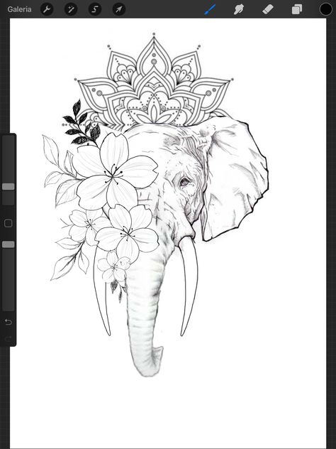 Elephant Head Tattoo, Mandala Elephant Tattoo, Elephant Stencil, Flower Leg Tattoos, Hamsa Hand Tattoo, Turtle Tattoo Designs, Magic Runes, Animal Tattoo Ideas, Flower Tattoo Drawings