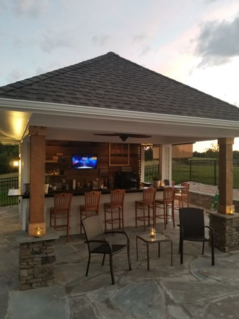 Pool bar with barn wood. Outdoor Pavilion With Bar, Outdoor Pavillion With Bar, Pool Sheds With Bars, Outdoor Covered Patio Ideas With Pool, Bar Near Pool, Covered Bar Outdoor, Outdoor Covered Bar Ideas, Pool Bars Backyard, Gazebo Bar Ideas Backyards