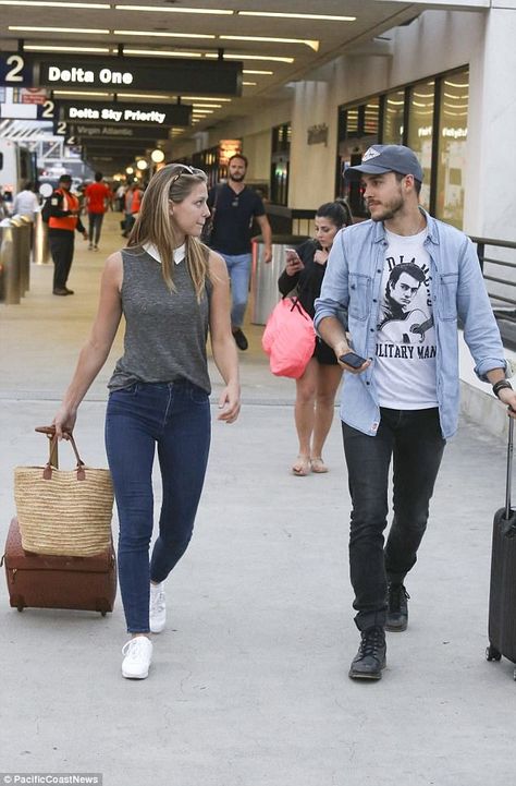 Melissa Benoist and Chris Wood touch down at LAX airport | Daily Mail Online Supergirl Animated, Blessed With Baby Boy, Melissa Benoist And Chris Wood, Chris Wood Kai, Melissa Benoit, He Looks At Her, Christopher Wood, Melissa Supergirl, Kai Parker