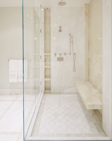 Brian Gluckstein on Instagram: “This is one of my favourite showers that I’ve designed.White onyx and marble.” White Onyx Bathroom, Onyx Marble Bathroom, White Onyx Marble, Marble Bathroom Design, Onyx Bathroom, Brian Gluckstein, Bathroom Plans, Onyx Marble, White Onyx