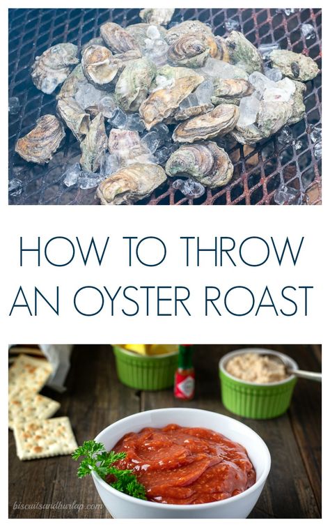 Roasted Oysters Grill, Oyster Roast Appetizers, Oyster Roast Birthday Party, Oyster Bake Party, Backyard Oyster Roast Party Ideas, Sides For Oyster Roast, 40th Birthday Oyster Roast, Oyster Roast Party Ideas Table Settings, Oyster Roast Side Dishes