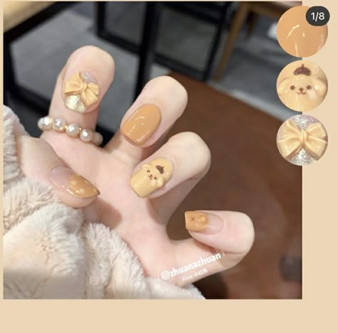 Yellow Douyin Nails, Pom Pom Purin Nails, Syrup Nails, Douyin Nails, Summer Nails Almond, Pom Purin, Classy Acrylic, Yellow Nail, Natural Nail Art