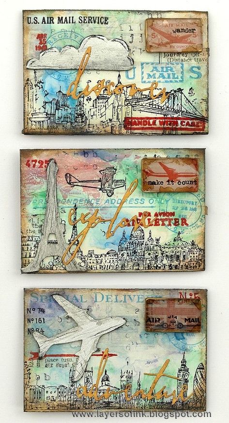 Mixed Media Postcards, Postcard Art Ideas, Art Layers, Envelope Tutorial, Mail Art Envelopes, Envelope Art, Postcard Art, Atc Cards, Vintage Printable