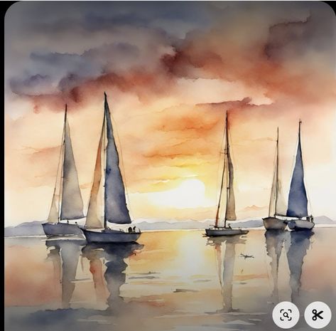 Watercolour Boat, Boat Painting Abstract, Watercolor Boats, Art Charcoals, Watercolor Boat, Abstract Art Projects, Sailing Art, Watercolor Art Landscape, Watercolor Paintings Nature