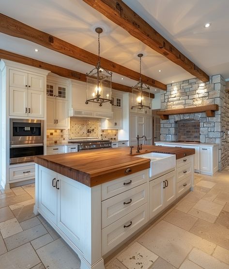 Wood Butcher Block Island, Clean Kitchen Design, Butcher Block Island, Industrial Kitchen Design, 2024 Kitchen, House Extension, Farmhouse Kitchen Design, Block Island, Luxury Kitchen Design