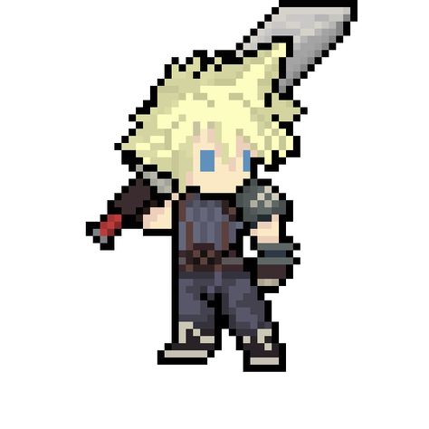 Cloud Strife Pixel Art, Final Fantasy Perler Beads, Final Fantasy Pixel Art, Medieval Pixel Art, Final Fantasy Xvii, Fantasy Pixel Art, Lowpoly Character, Arte Dark, Pixel Tattoo