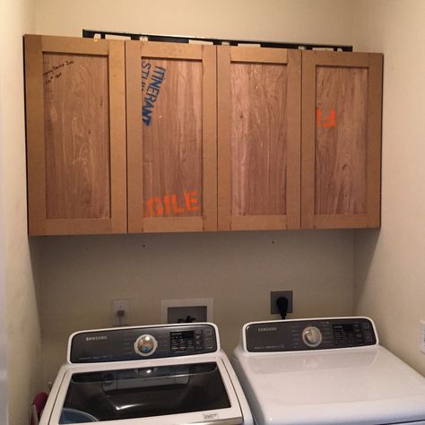 How To Build Upper Cabinets - Laundry Room Makeover — Revival Woodworks Upper Cabinets Laundry Room, Upper Laundry Room Cabinets, Diy Laundry Room Cabinets How To Build, Diy Wall Cabinets Build, How To Build Laundry Room Cabinets, Laundry Cabinets Diy, Add Cabinets To Laundry Room, Laundry Upper Cabinets, Diy Upper Cabinets Laundry Rooms