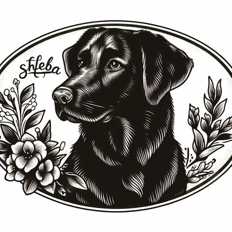 Black Labrador Tattoo Ideas, Black Lab Traditional Tattoo, American Traditional Labrador Tattoo, Black Labrador Tattoo, Dog Portrait Tattoos, Black Lab Tattoos, Traditional Dog Portrait Tattoo, Traditional Portrait Tattoo, American Traditional Dog