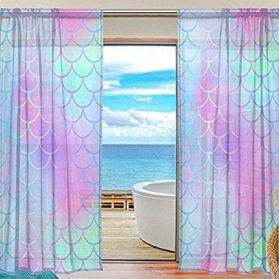 Amazon.com: My Little Nest Colorful Magic Mermaid Fish Scale Pattern Sheer Window Curtains Drapes 55 X 78 Inch Decorative Window Treatments for Bedroom Living Room 2 Panels: Home & Kitchen #bathroomdecor#mermaiddecor# Mermaid Room Ideas, Mermaid Bedroom Decor, Mermaid Bedroom Ideas, Mermaid Curtains, Mermaid Room Decor, Mermaid Things, Bathroom Window Treatments, Mermaid Bedroom, Mermaid Bathroom