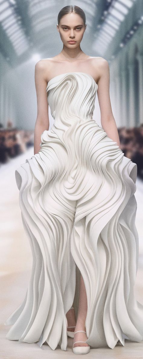 Architecture Dress Design, Contrast Fashion Design, Paris Fashion Week 2024 Haute Couture, Schiaparelli 2024 Haute Couture, Houte Couter Dress 2023, High Fashion 2024, 2024 Couture Fashion, Rhythm In Fashion, Pfw 2024