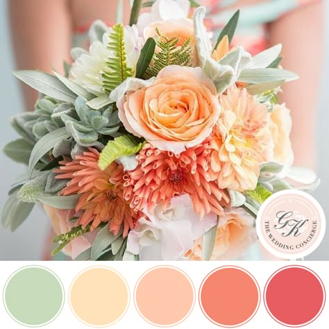 Rust And Peach Wedding Color Palettes, Floral Inspiration Board, Coral And Green Wedding, Wedding Colors Spring, Wedding Inspiration Spring, Peach Wedding Theme, Pinterest Flowers, Apricot Wedding, Peach Bouquet