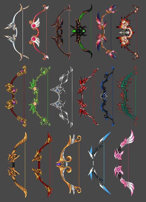 Magical Bow And Arrow Fantasy Art, Elemental Bow And Arrow, Mythical Bow And Arrow, Energy Bow Concept Art, Genshin Bow Design, Avatar Bow And Arrow, Fantasy Bow And Arrow Design, Bow Designs Archery, Fantasy Bow And Arrow