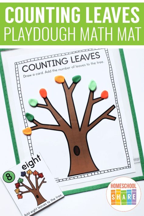 Counting Leaves Playdough Math Mat - Homeschool Share Tree Playdough Mats, Playdough Printables, Forest Animals Theme, Playdoh Mats, Pumpkin Life Cycle, Math Mats, Sensory Games, Preschool Fall, Tree Theme