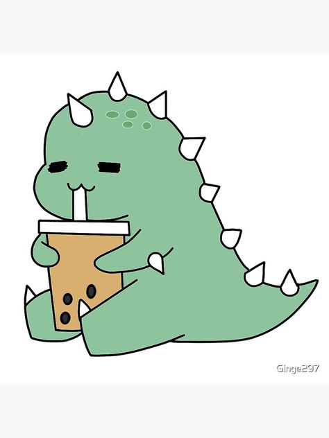 "Boba drinking dinosaur " Coasters (Set of 4) by Ginge297 | Redbubble Cute Dinosaur Wallpaper, Dinosaur Wallpaper, Cute Dinosaur, Coasters, For Sale, Green