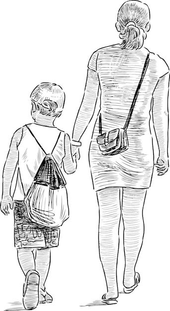 Sketch of mother and son on a stroll | Premium Vector #Freepik #vector #mom-son #people-family #family-together #family Children Sketch, Cute Sketches, Mother And Son, Vector Sketch, Mom Son, Wood Burning Art, Story Characters, Mother Son, Pencil Sketch