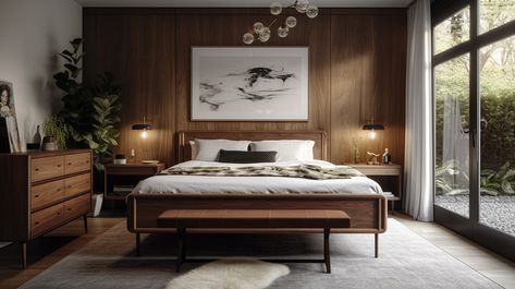 40 Mid Century Modern Bedrooms That Exude Retro Charm Bedding Mid Century Modern, Guest Bedroom Mid Century Modern, Mid Century Modern Style Bedroom, Mid Century Industrial Bedroom, Mcm Minimalist Bedroom, Mid Century Bedroom Lighting, Dark Moody Mid Century Modern Bedroom, Mid Century Modern Interiors Bedroom, Master Bedrooms Mid Century Modern