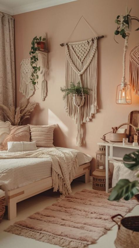 Macrame Bedroom Aesthetic, Boho Chic Aesthetic Room, Macrame Bedroom Ideas, Cozy Earthy Bedroom Boho, Witchy Boho Bedroom, Room Ideas Aesthetic Boho, Boho Cozy Bedroom, Boho Astethic, Boho Teenage Girl Bedrooms