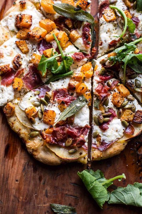 Roasted Butternut Squash Apple Burrata Pizza - The perfect fall pizza! From halfbakedharvest.com Fall Pizza, Burrata Pizza, Butternut Squash Apple, Valentine's Dinner, Date Night Recipes, Toasted Pumpkin Seeds, Half Baked, Half Baked Harvest, Pizza Party