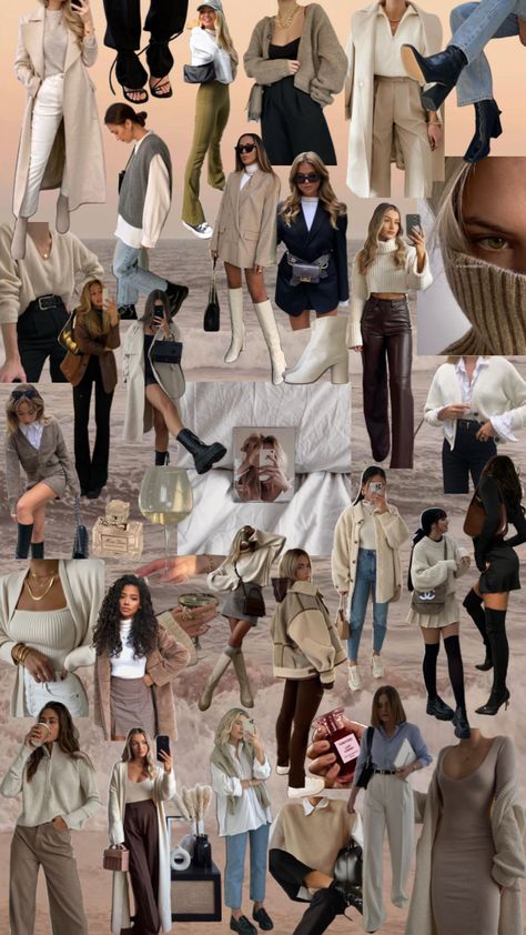 Neutral Aesthetic Moodboard, Preppy Neutral Outfits, Aesthetic Neutral Outfits, Neutral Fits Aesthetic, Autumn Mood Board Fashion, Fall Outfits 2023 Old Money, Fall Outfit Collage, Old Money Outfits Autumn Women, The Maiden Archetype Outfit