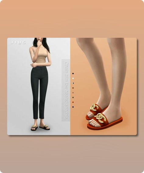 Sims 4 Female Shoe CC: Jius-Chain Trim LOW Heeled Sandals 01 By Jius Sims 4 Cc Designer Sandals, Jius Sims 4 Cc, Sims 4 Sandals, Jius Sims, Low Heeled Sandals, Female Sims, Mod Jacket, Butterfly Heels, Sims 4 Cc Download