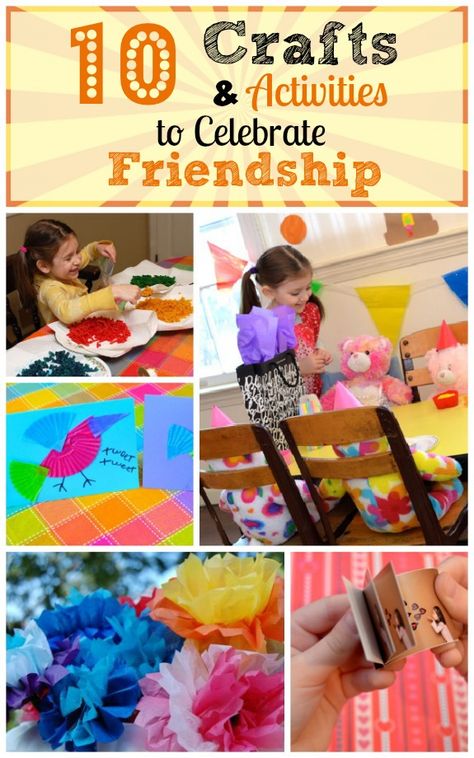 10 Crafts & Activities to Celebrate Friendship -- Keep the kids entertained while teaching them about friendship! #parenting #kidscrafts #ece #preschool Friendship Craft Kindergarten, Friendship Party Ideas Preschool, Crafts About Friendship For Preschoolers, My Friends Crafts For Toddlers, Friendship Activity Kindergarten, Friendship Arts And Crafts Preschool, Friendship Art Activities, Friendship Theme For Toddlers, Friendship Unit Preschool