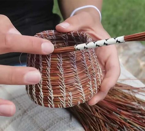 Basket Weaving Tutorial Using Pine Needles - Basket Weaving Pine Needle Weaving, Wilderness Crafts, Basket Weaving Tutorial, Weave A Basket, Diy Basket Weaving, Primitive Skills, Make A Basket, Pine Needle Crafts, Needle Weaving