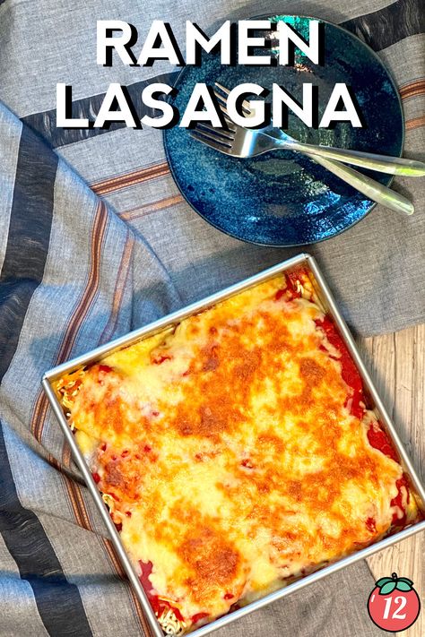 While this is not your grandmother’s recipe, Ramen Lasagna is a fun, funky spin on a staple meal that is full of comfort-food-worthy indulgence that checks off all of the saucy, cheesy, carby boxes. Baked Ramen Casserole, Ramen Lasagna, Ramen Lasagna Recipe, Ramon Noodles Lasagna Recipes, Top Ramen Lasagna, Lasagna Recipe Uncooked Noodles, Cheese Ramen, 12 Tomatoes Recipes, Favorite Casseroles