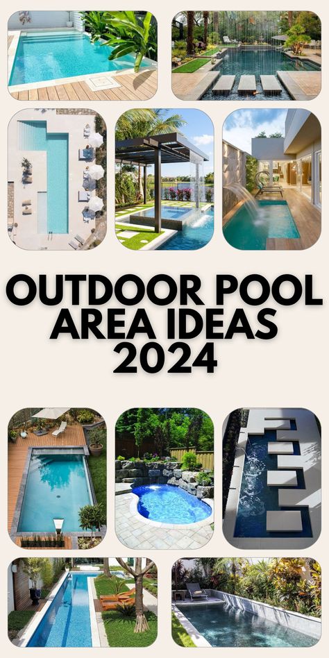 2024’s Top Outdoor Pool Designs for Stylish Backyard Luxe Outdoor Entertaining Area Pool, Outdoor Pool Area Ideas, Pool Entertainment Area, Swimming Pool Trends, Dream Backyard Ideas, Landscaping Around Pool, Pool Area Ideas, Outdoor Entertainment Area, Outdoor Pool Area