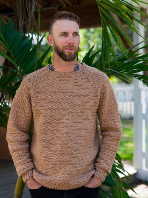 Crochet Mens Jumper, Crochet Pullover Sweater Pattern Free, Crochet Mens Sweater, Crochet Raglan Sweater Pattern, Crochet Sweater Men, Mens Crochet Sweater, Raglan Sweater Crochet, Masculine Crochet, Crochet Raglan Sweater