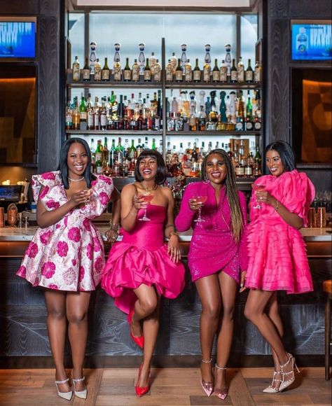 Group Brunch Outfits, Twentea Party, Jayda Photoshoot, Pink Brunch Outfits Black Women, Tea Party Dress Ideas, Color Coordinated Outfits Friends, High Tea Outfit, Girlfriends Photoshoot, Tea Party Attire