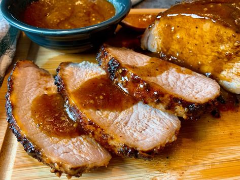 Pork Loin Sauce, Smoked Pork Loin Recipes, Grilled Pork Loin, Smoked Pork Chops, Smoked Pork Loin, Pork Loin Roast Recipes, Pork Sauce, Honey Pork, Pork Loin Recipes